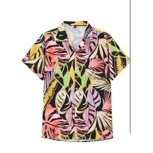Fashion Men's Button-Up Floral Hawaiian Shirt Black,Tan, Pink & Cream Size XL